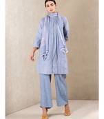 Blue cotton embroidered stitched  kurti &  pant &  scarf