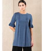 Blue Rayon  printed stitched  kurti