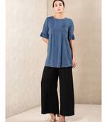 Blue Rayon  printed stitched  kurti