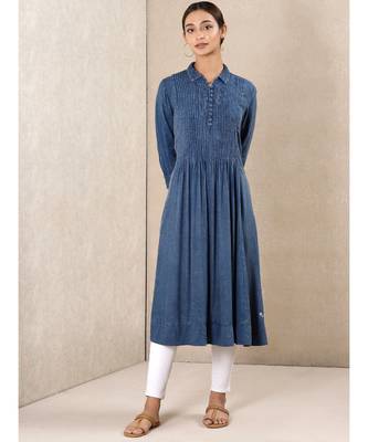 Blue Rayon  printed stitched  kurti 1