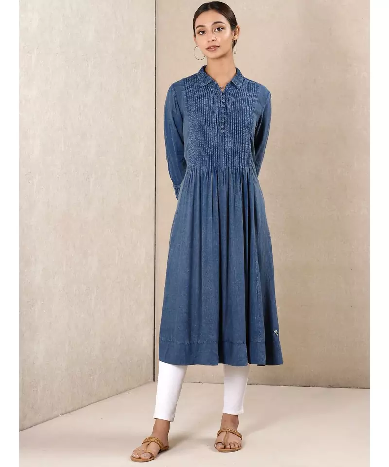 Blue Rayon  printed stitched  kurti