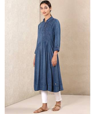 Blue Rayon  printed stitched  kurti 2