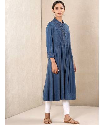 Blue Rayon  printed stitched  kurti 3