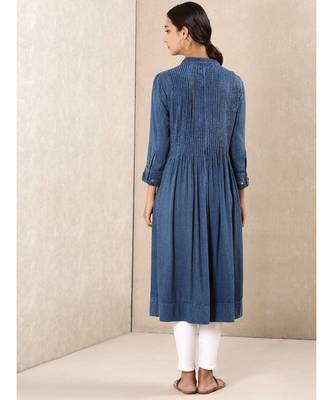 Blue Rayon  printed stitched  kurti 4