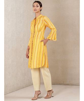 Yellow Rayon  printed stitched  kurti 2