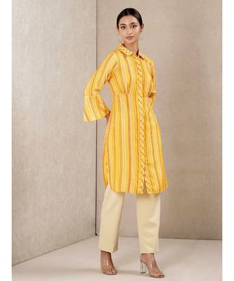 Yellow Rayon  printed stitched  kurti 3