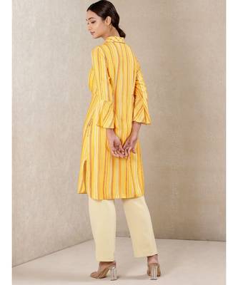 Yellow Rayon  printed stitched  kurti 4