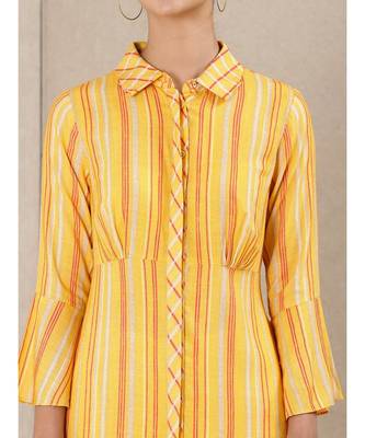Yellow Rayon  printed stitched  kurti 5