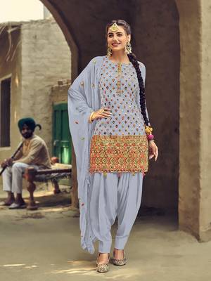 Sky Blue  Faux georgette with Squense work and Embroidey Patiala Suit 1
