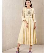 White cotton Embroidered stitched   dress WITH   belt