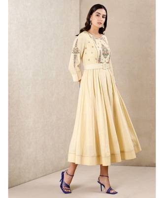 White cotton Embroidered stitched   dress WITH   belt 3