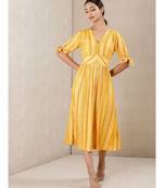 Yellow Rayon  printed stitched   dress