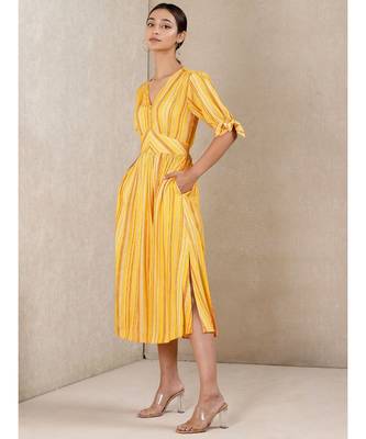 Yellow Rayon  printed stitched   dress 2