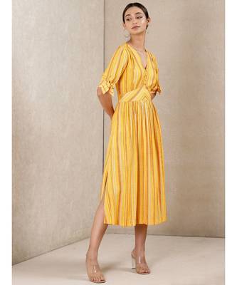 Yellow Rayon  printed stitched   dress 3