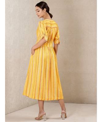 Yellow Rayon  printed stitched   dress 4