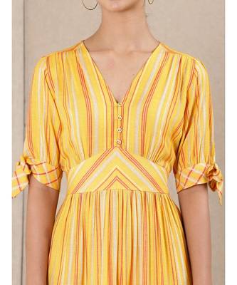 Yellow Rayon  printed stitched   dress 5