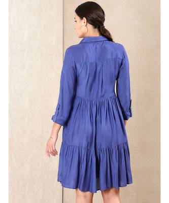 Blue silk printed stitched   dress 5