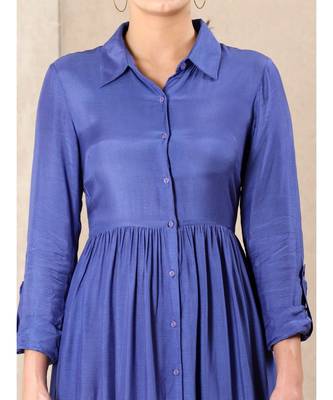 Blue silk printed stitched   dress 6