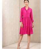 Pink silk printed stitched   dress