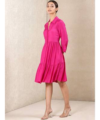 Pink silk printed stitched   dress 2