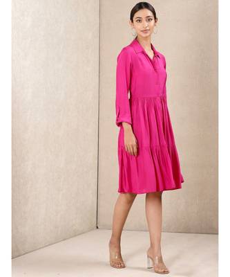 Pink silk printed stitched   dress 3