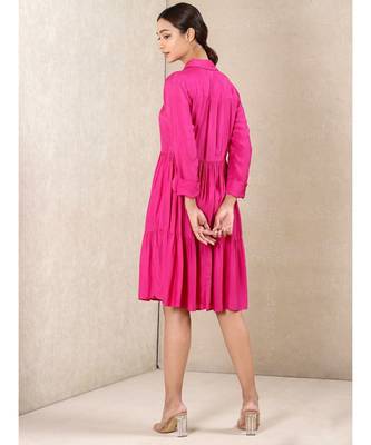 Pink silk printed stitched   dress 4