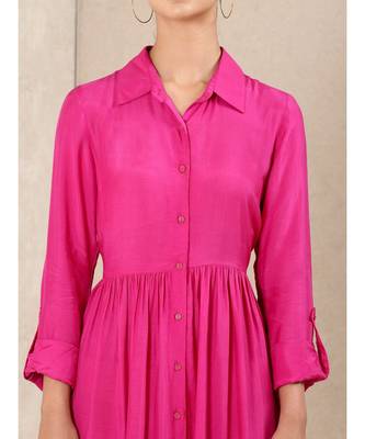 Pink silk printed stitched   dress 5