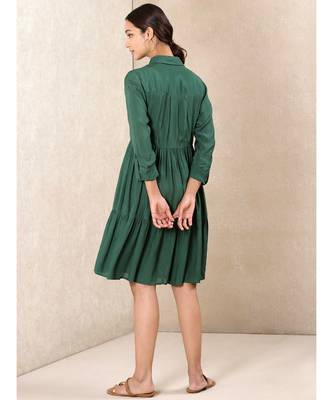 Green silk printed stitched   dress 4