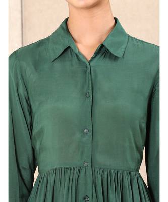 Green silk printed stitched   dress 5