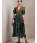 Green cotton Embroidered stitched   dress