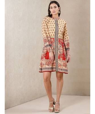 White cotton printed stitched   dress 1