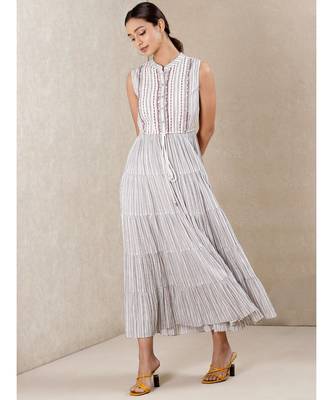 White cotton Embroidered stitched   dress 1