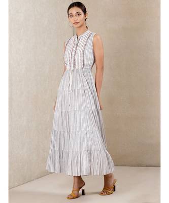 White cotton Embroidered stitched   dress 2