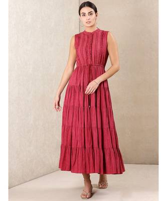 Red cotton Embroidered stitched   dress 1