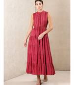 Red cotton Embroidered stitched   dress