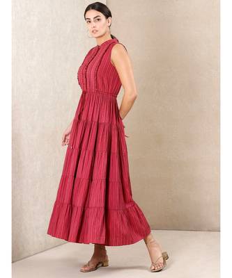 Red cotton Embroidered stitched   dress 2
