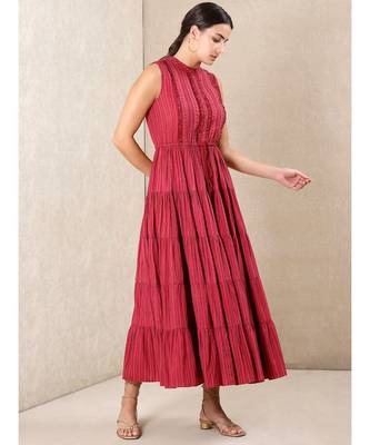 Red cotton Embroidered stitched   dress 3