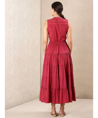 Red cotton Embroidered stitched   dress 4