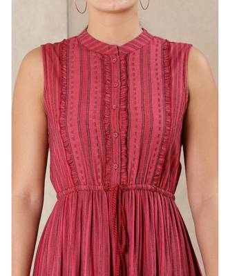 Red cotton Embroidered stitched   dress 5
