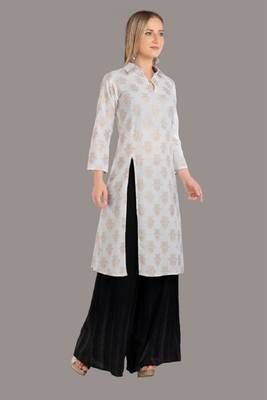 White Malay Rayon Foil Printed Kurti 1