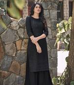 Black Color Chikan With Sequence Work Pure Rayon Women's Kurti