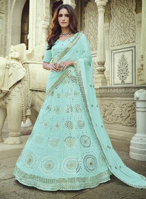 Blue Thread and Sequins embroidered georgette Semi Stitched Lehenga 1