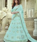 Blue Thread and Sequins embroidered georgette Semi Stitched Lehenga