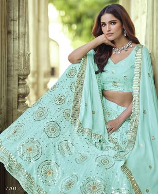 Blue Thread and Sequins embroidered georgette Semi Stitched Lehenga 2