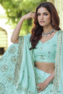 Blue Thread and Sequins embroidered georgette Semi Stitched Lehenga 3