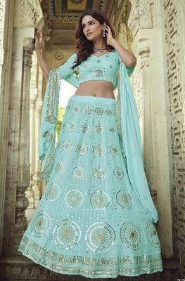 Blue Thread and Sequins embroidered georgette Semi Stitched Lehenga 4