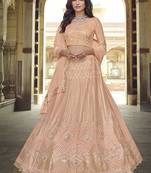 Peach Thread and Sequins embroidered georgette Semi Stitched Lehenga