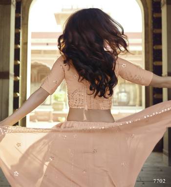Peach Thread and Sequins embroidered georgette Semi Stitched Lehenga 3