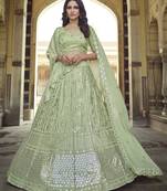 Green Thread and Sequins embroidered georgette Semi Stitched Lehenga