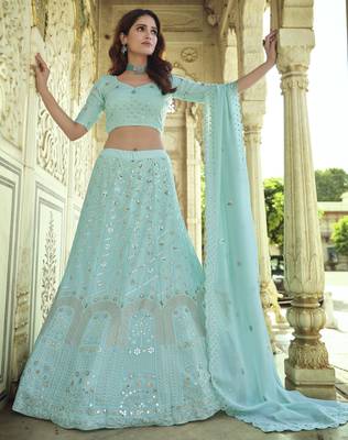 Blue Thread and Sequins embroidered georgette Semi Stitched Lehenga 1